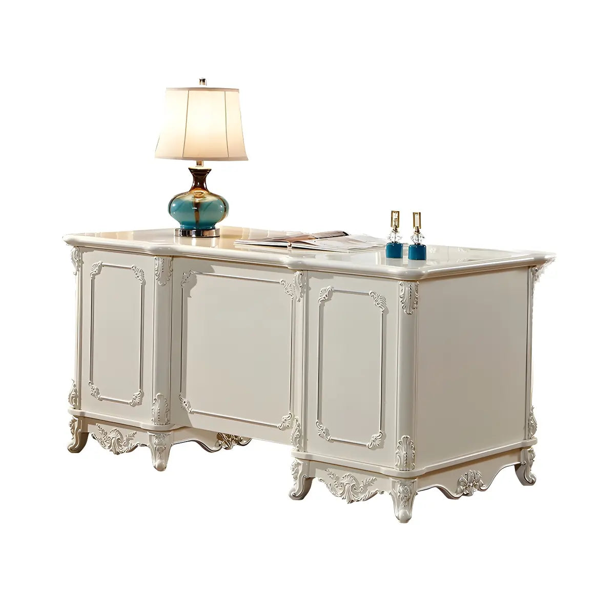 Scandinavian White Wood Drawers Storage Computer Desk Image - 6