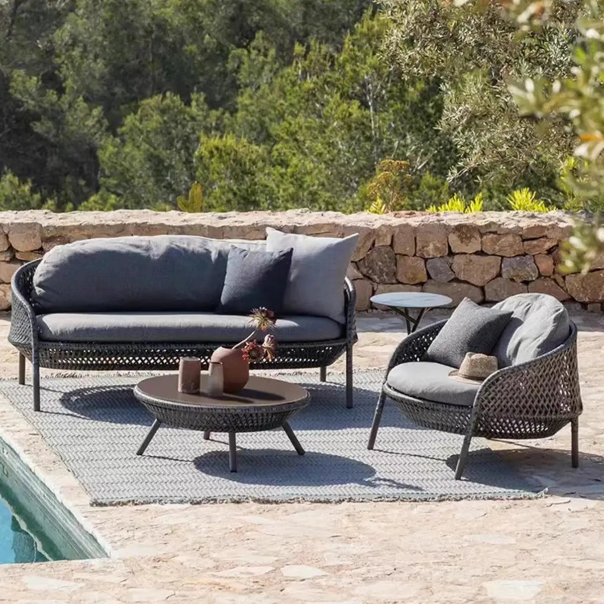 Scandinavian Wicker Gray Patio Sofa Set with Cushions Image - 1