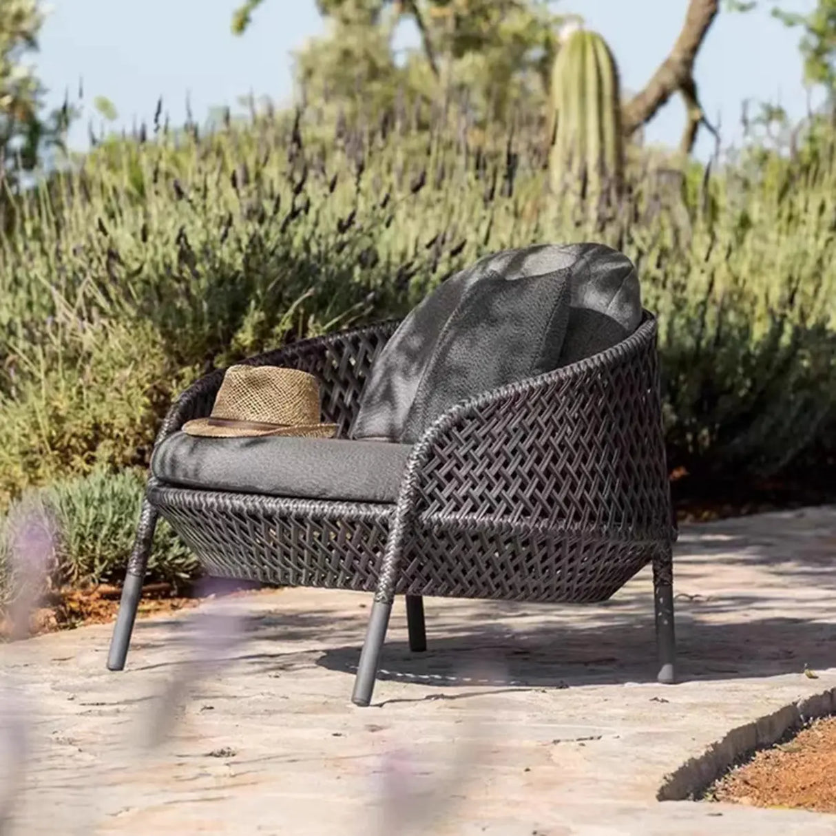 Scandinavian Wicker Gray Patio Sofa Set with Cushions Image - 4