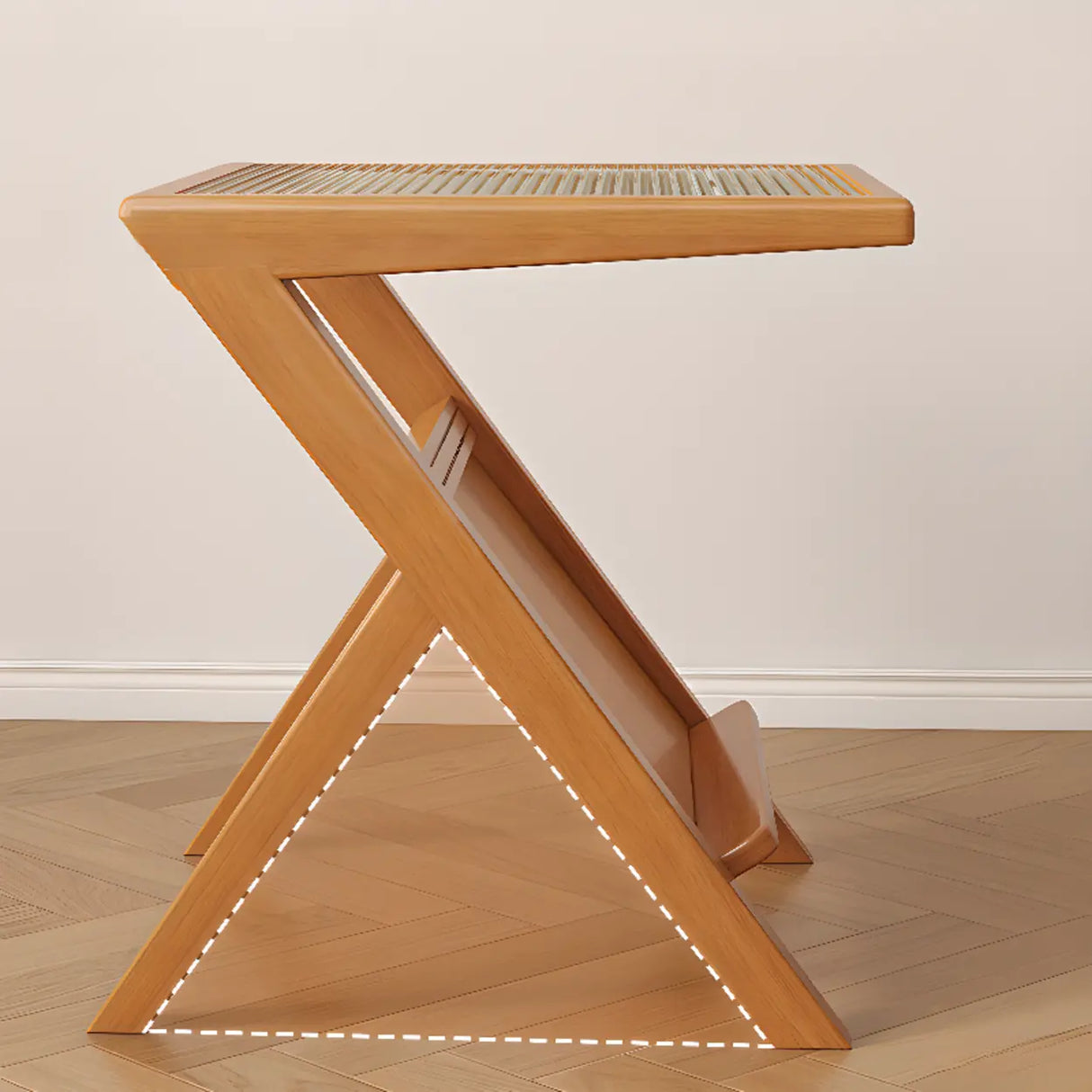 Scandinavian Wood and Glass Side Table with Storage Shelf Image - 10