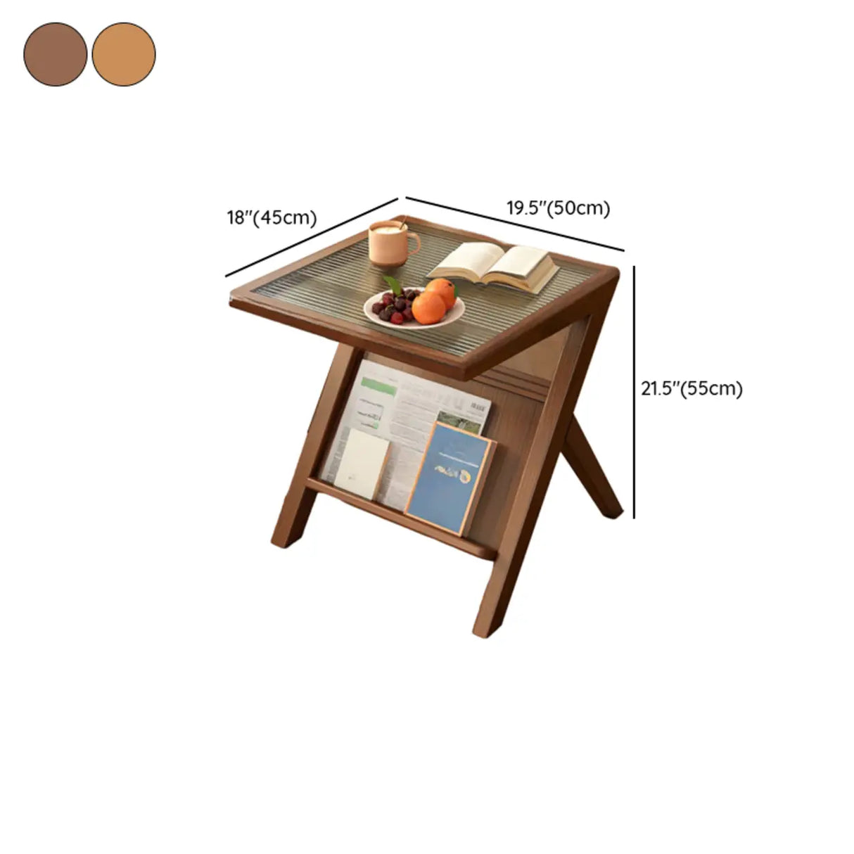 Scandinavian Wood and Glass Side Table with Storage Shelf