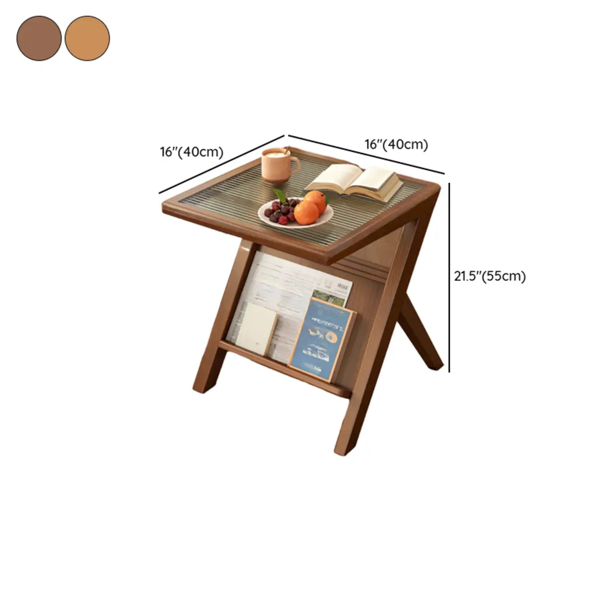 Scandinavian Wood and Glass Side Table with Storage Shelf Image - 14