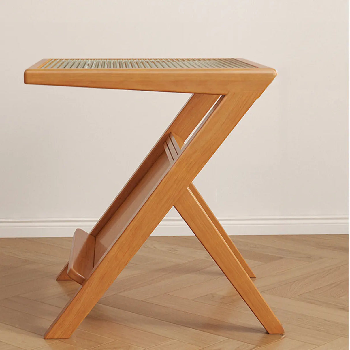 Scandinavian Wood and Glass Side Table with Storage Shelf Image - 9