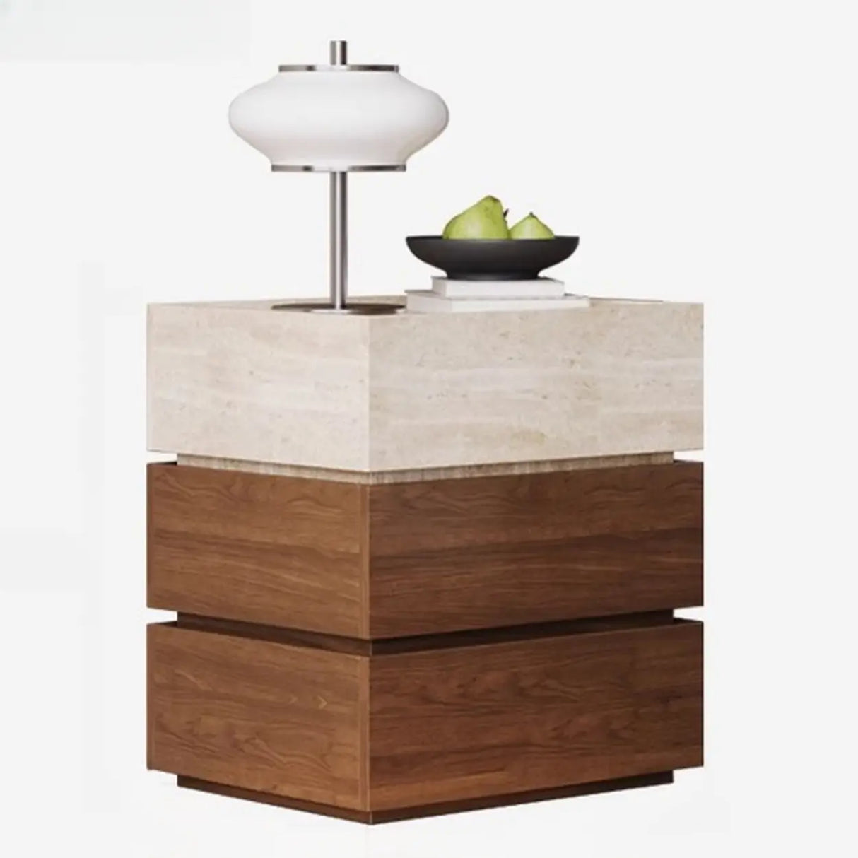 Scandinavian Wood Brown and Beige Nightstand with Drawers Image - 2