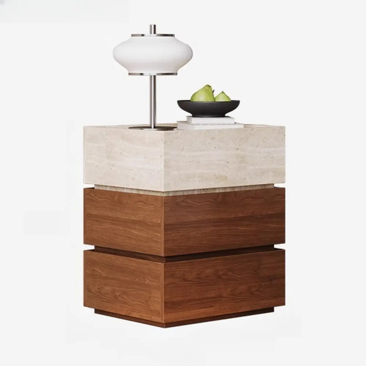 Scandinavian Wood Brown and Beige Nightstand with Drawers Image - 3