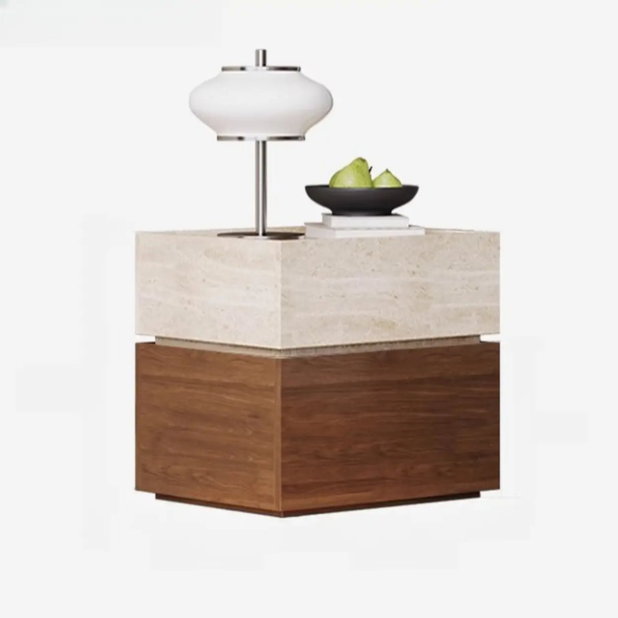 Scandinavian Wood Brown and Beige Nightstand with Drawers Image - 5