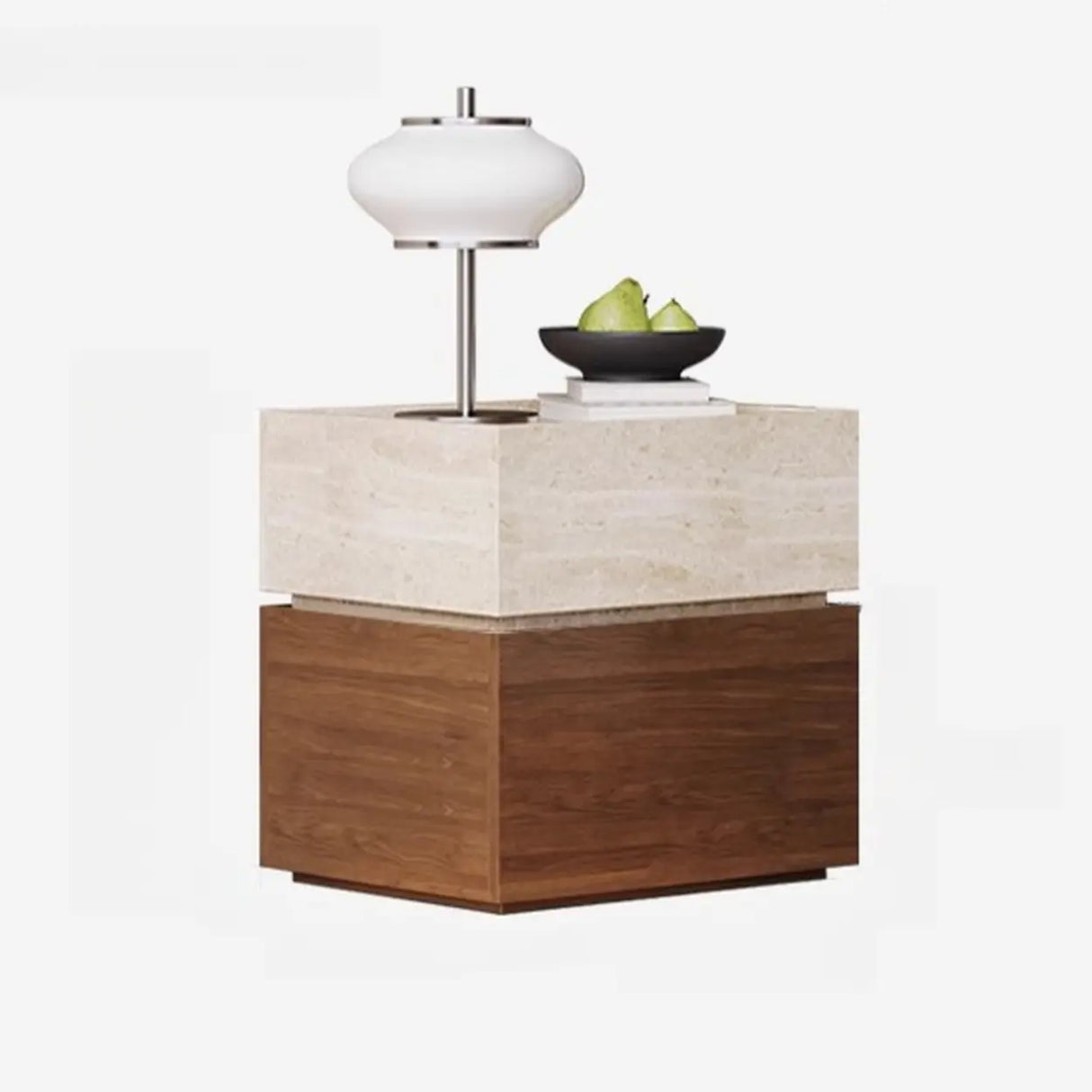 Scandinavian Wood Brown and Beige Nightstand with Drawers Image - 7