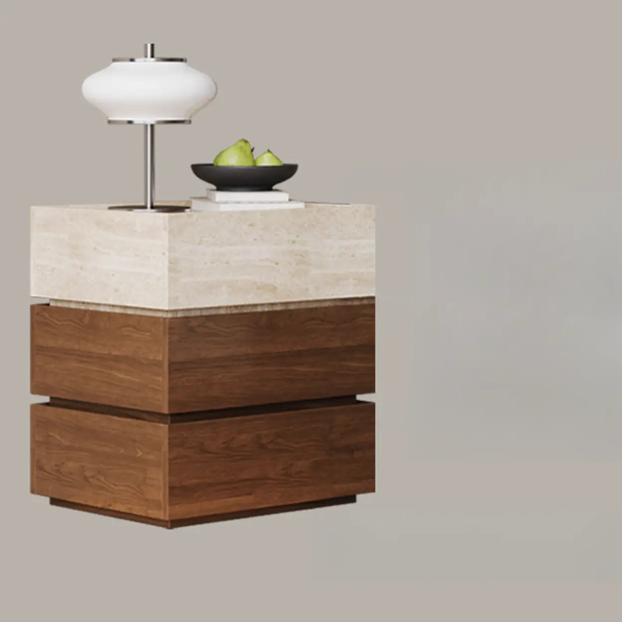 Scandinavian Wood Brown and Beige Nightstand with Drawers Image - 8