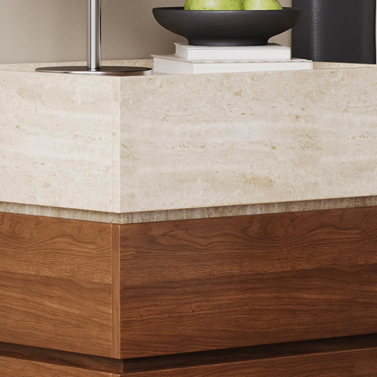 Scandinavian Wood Brown and Beige Nightstand with Drawers Image - 9