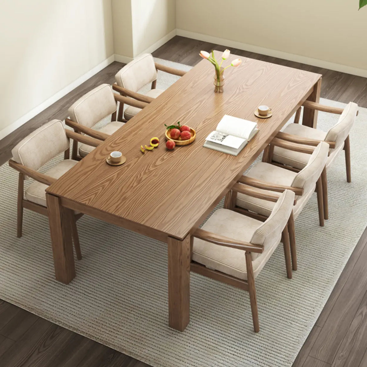 Scandinavian Wood Dining Chair with Padded Fabric Seat Image - 4