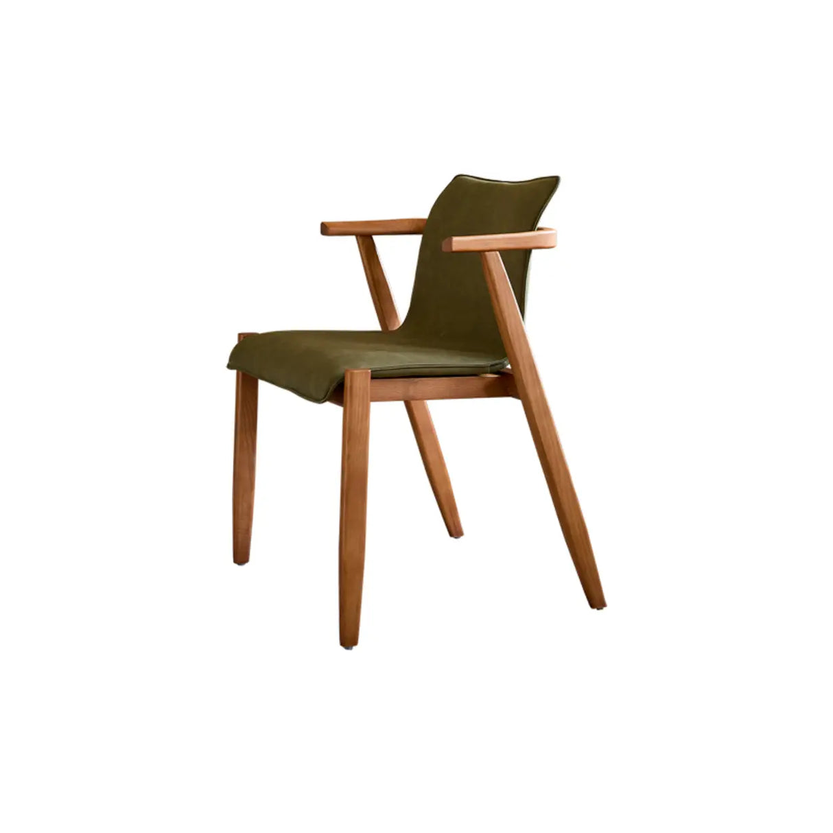 Scandinavian Wood Faux Leather Upholstered Arm Dining Chair Image - 3