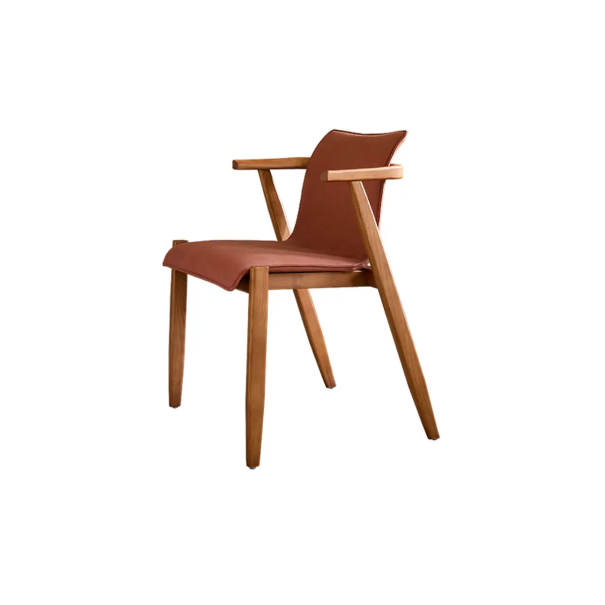 Scandinavian Wood Faux Leather Upholstered Arm Dining Chair Image - 9