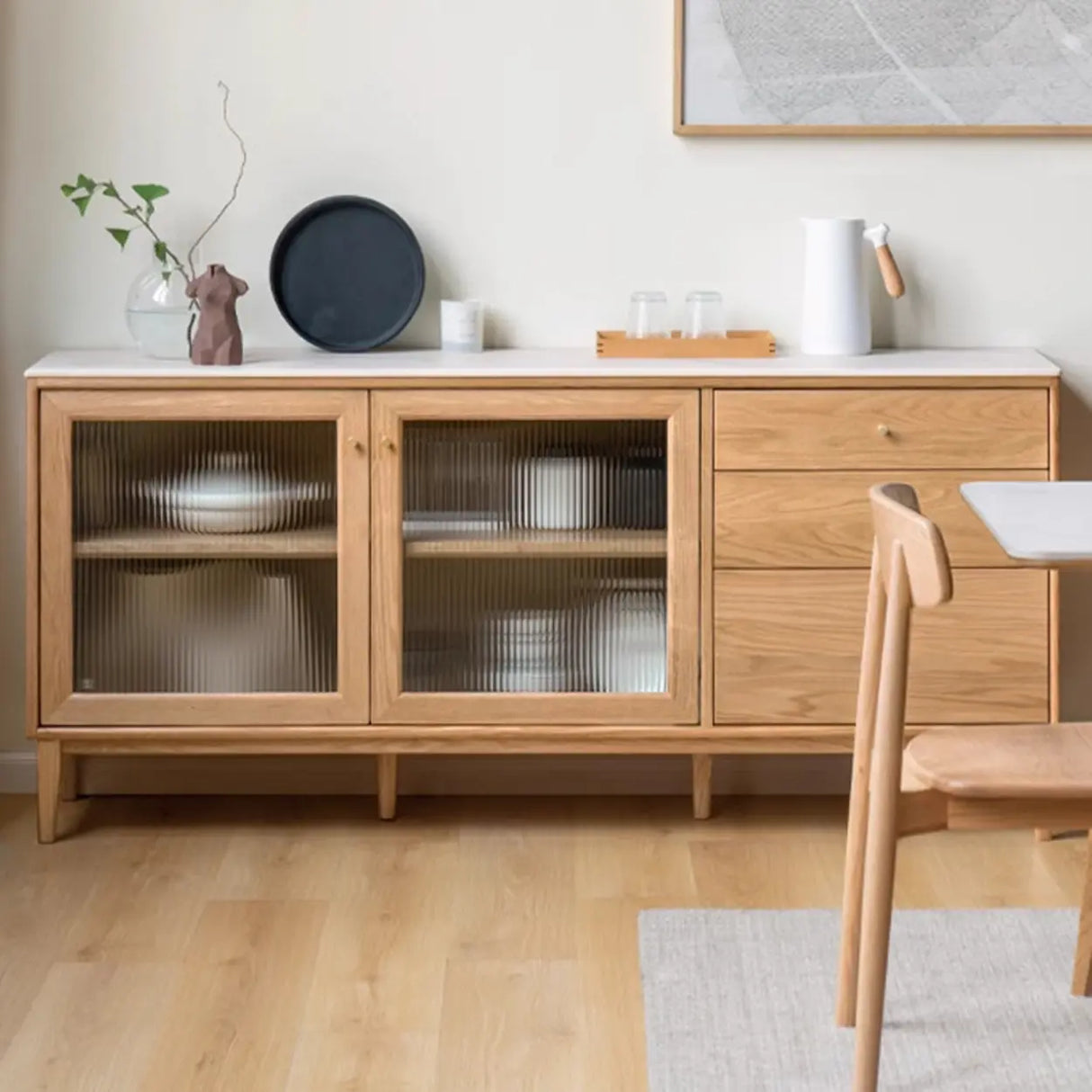 Scandinavian Wood Natural Cabinets Buffet with Storage Image - 2