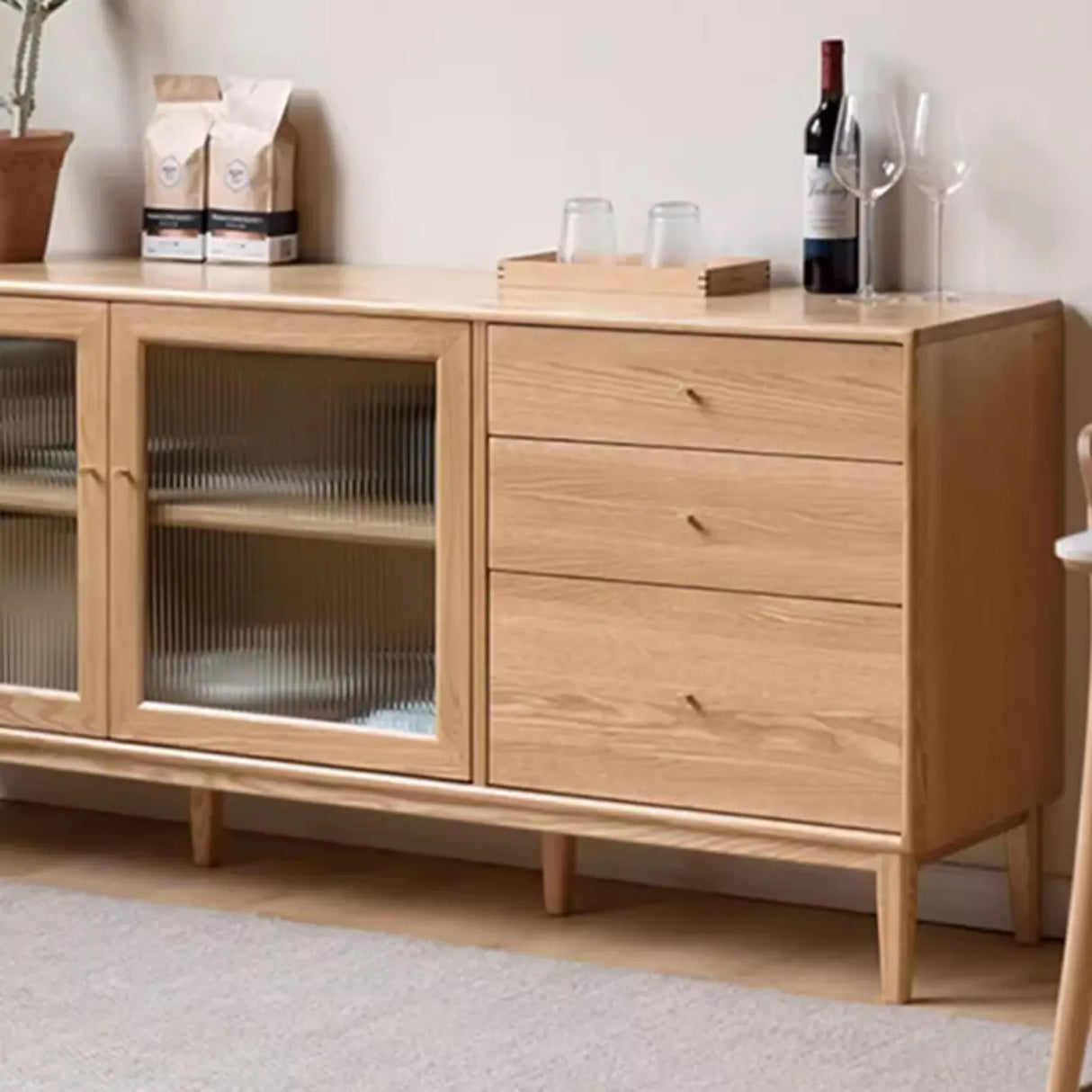 Scandinavian Wood Natural Cabinets Buffet with Storage Image - 6