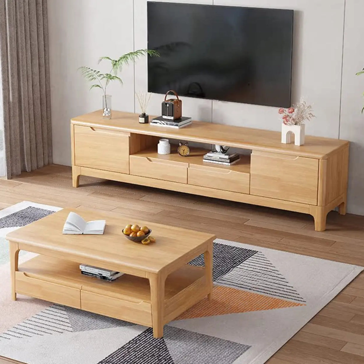 Scandinavian Wood TV Stand with Storage Drawers Image - 1