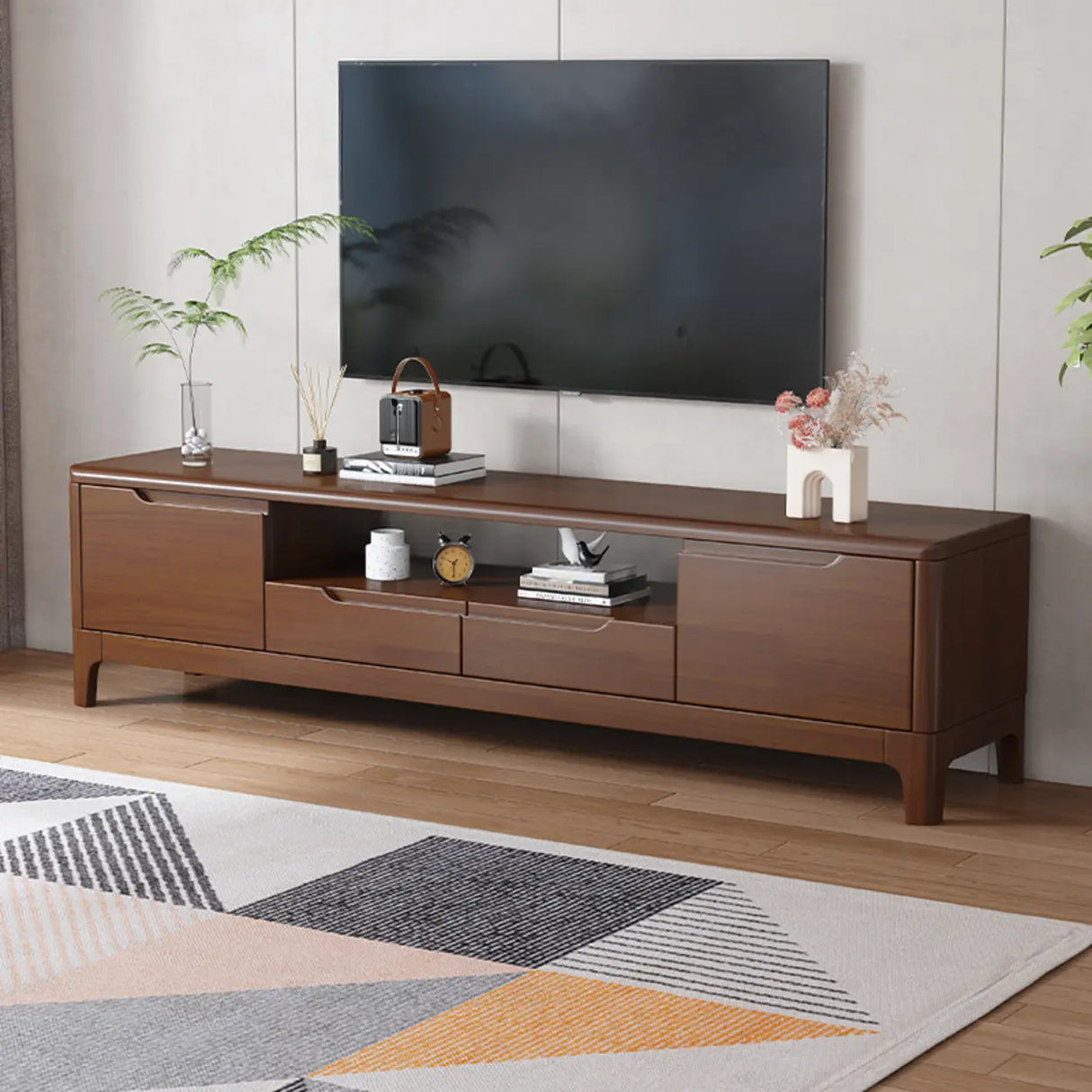 Scandinavian Wood TV Stand with Storage Drawers Image - 2