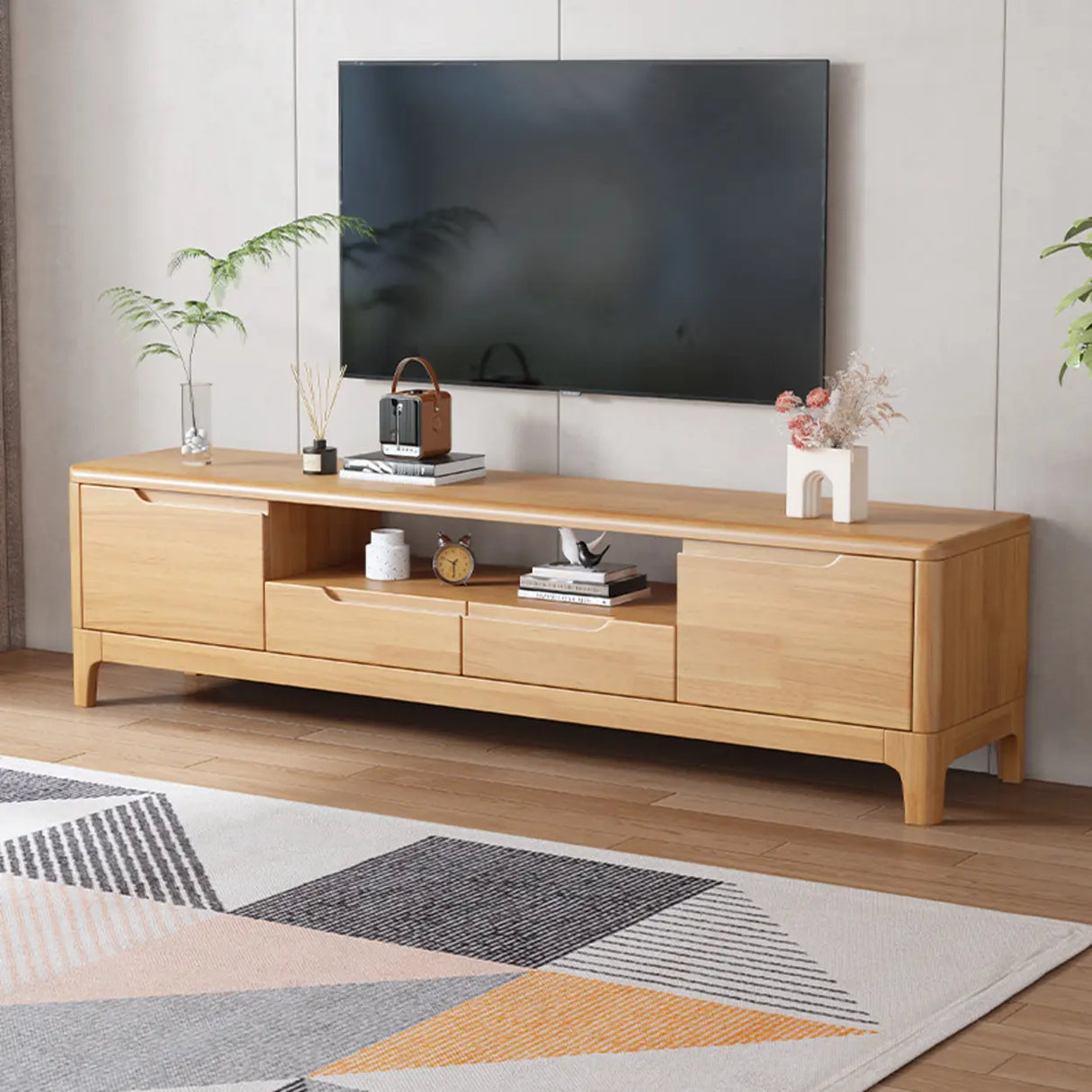 Scandinavian Wood TV Stand with Storage Drawers Image - 3