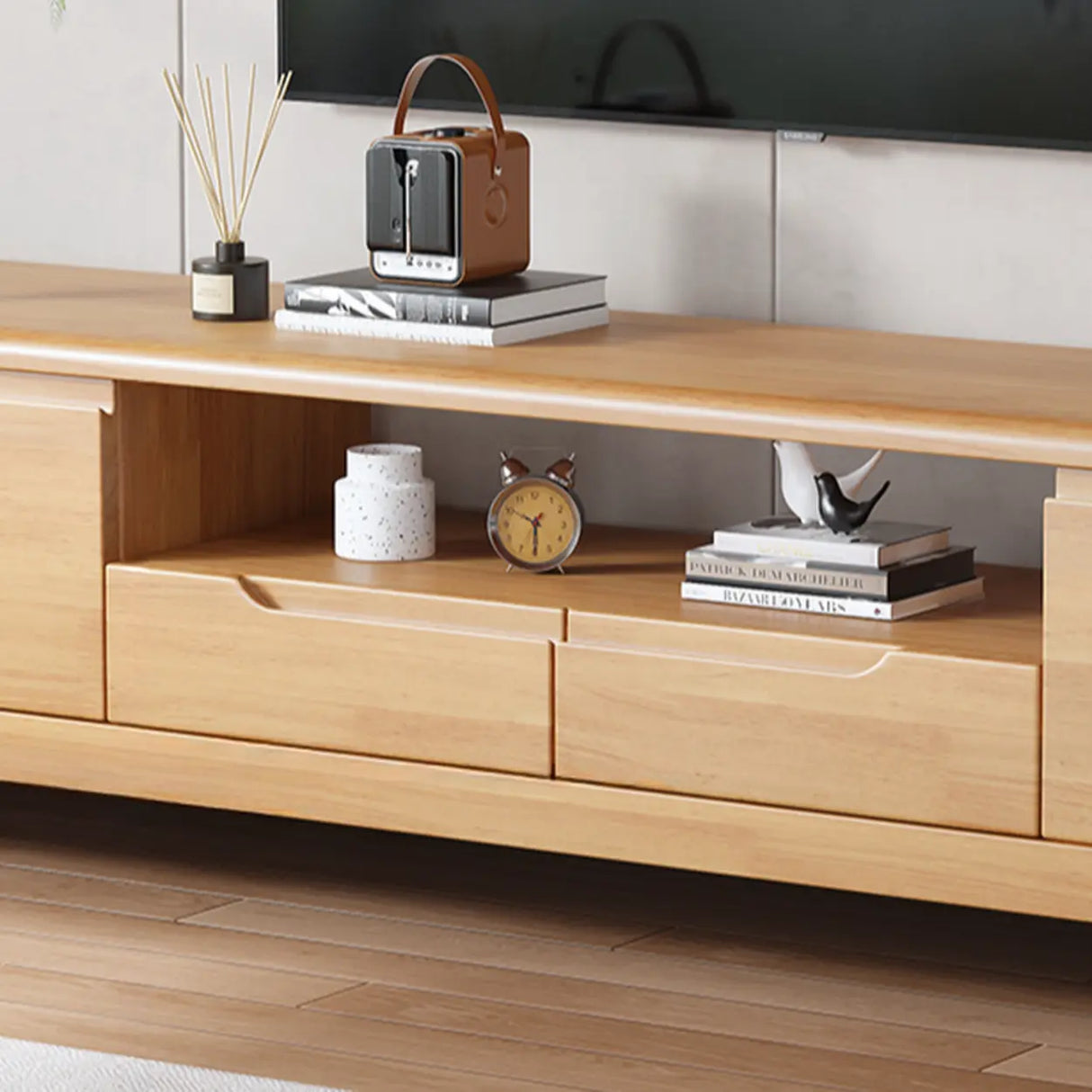 Scandinavian Wood TV Stand with Storage Drawers Image - 4