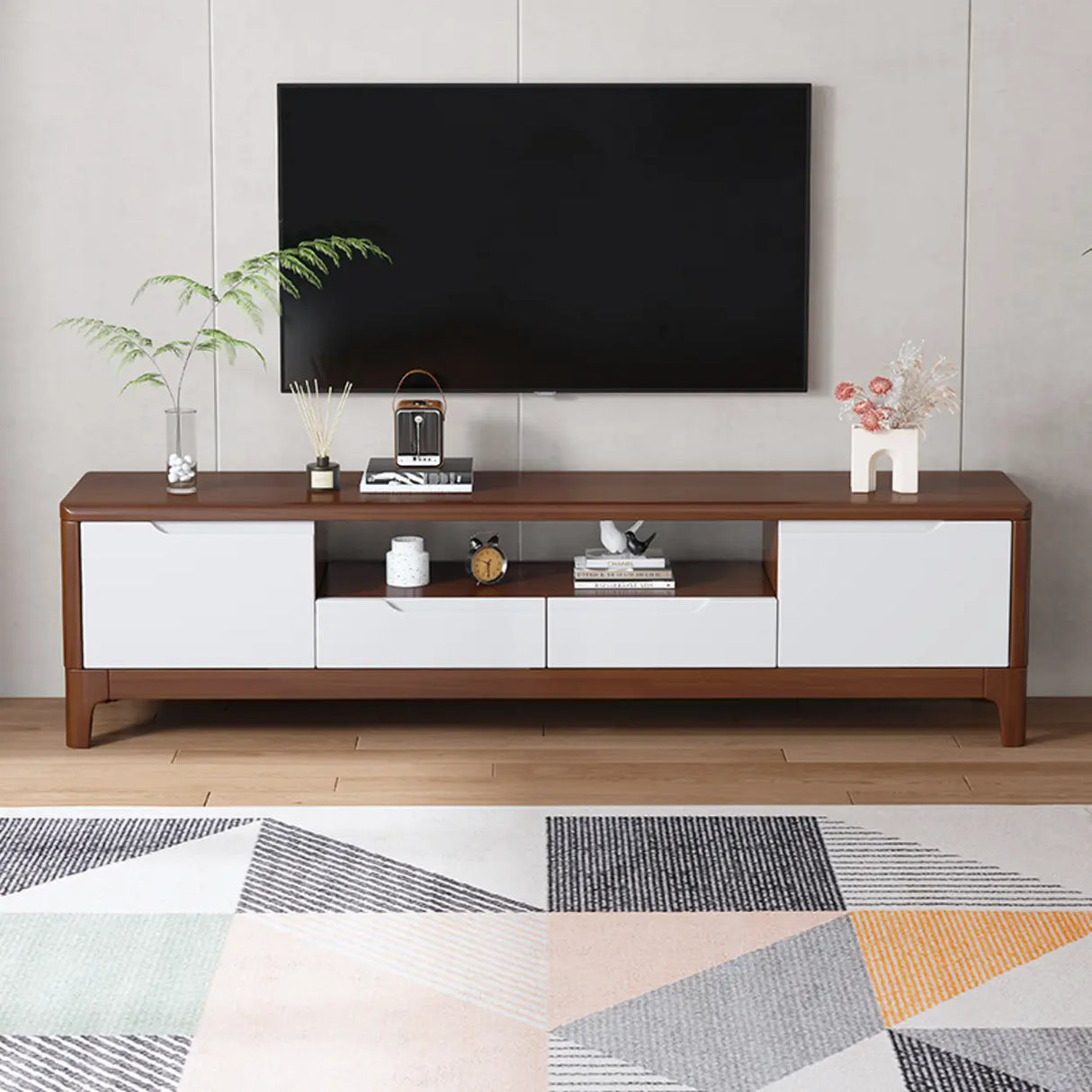 Scandinavian Wood TV Stand with Storage Drawers Image - 5