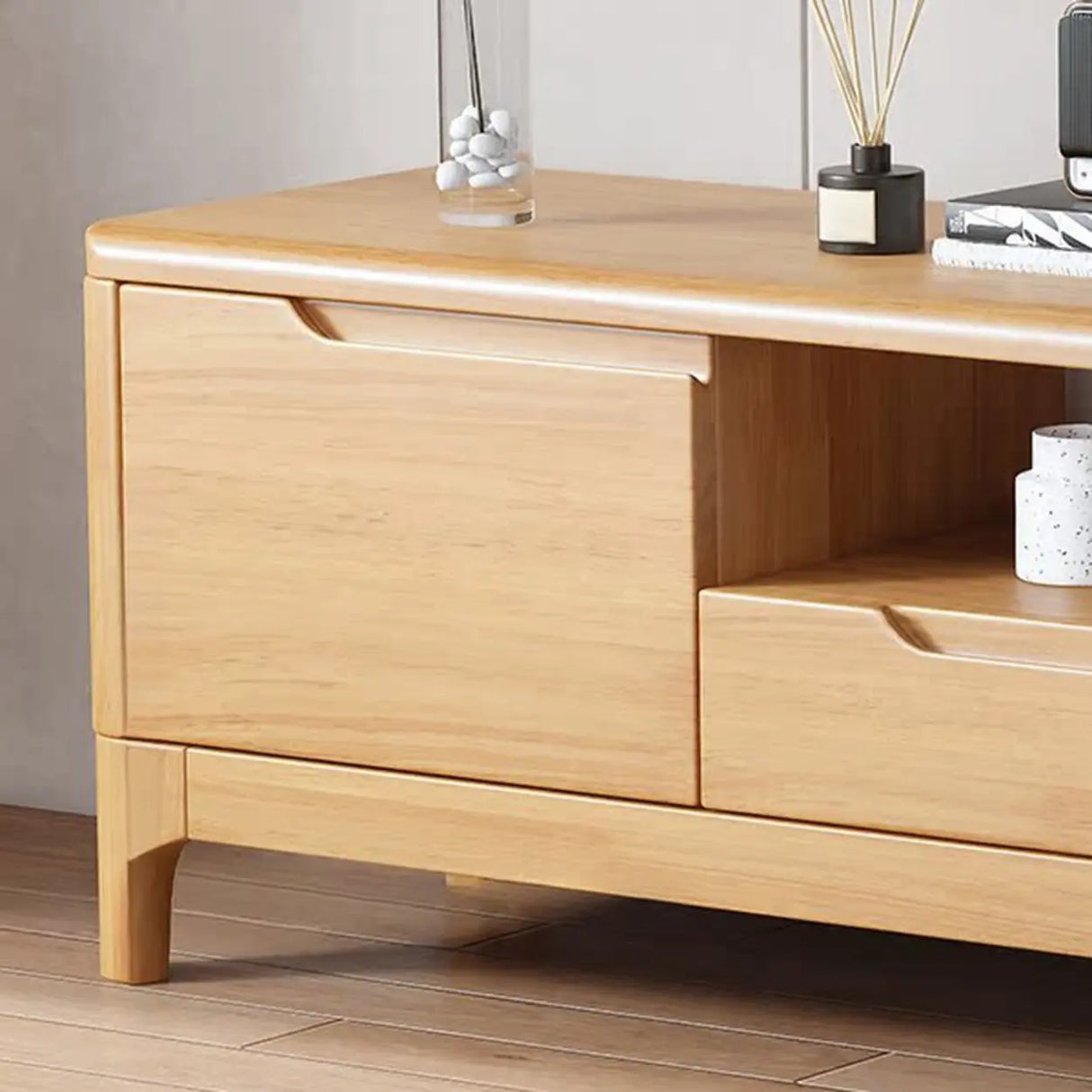 Scandinavian Wood TV Stand with Storage Drawers Image - 6