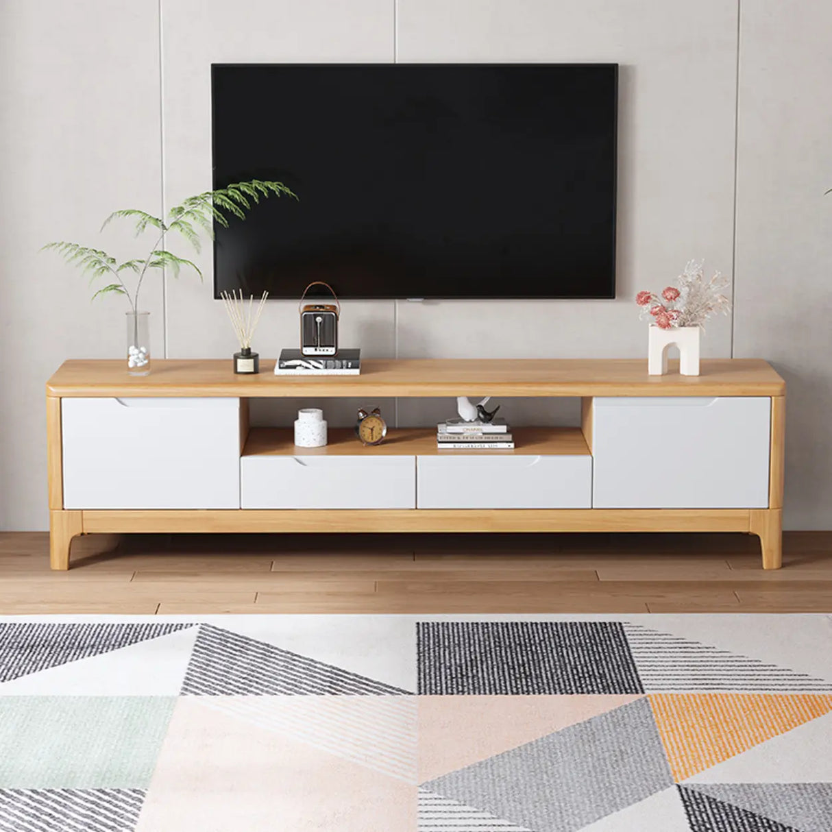 Scandinavian Wood TV Stand with Storage Drawers Image - 7