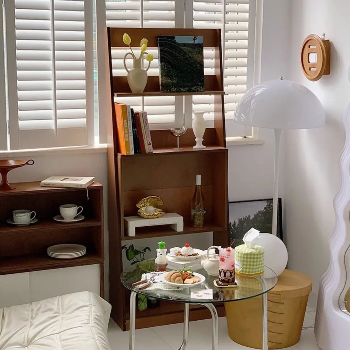 Scandinavian Wood Vertical Open Back Ladder Bookshelf Image - 1