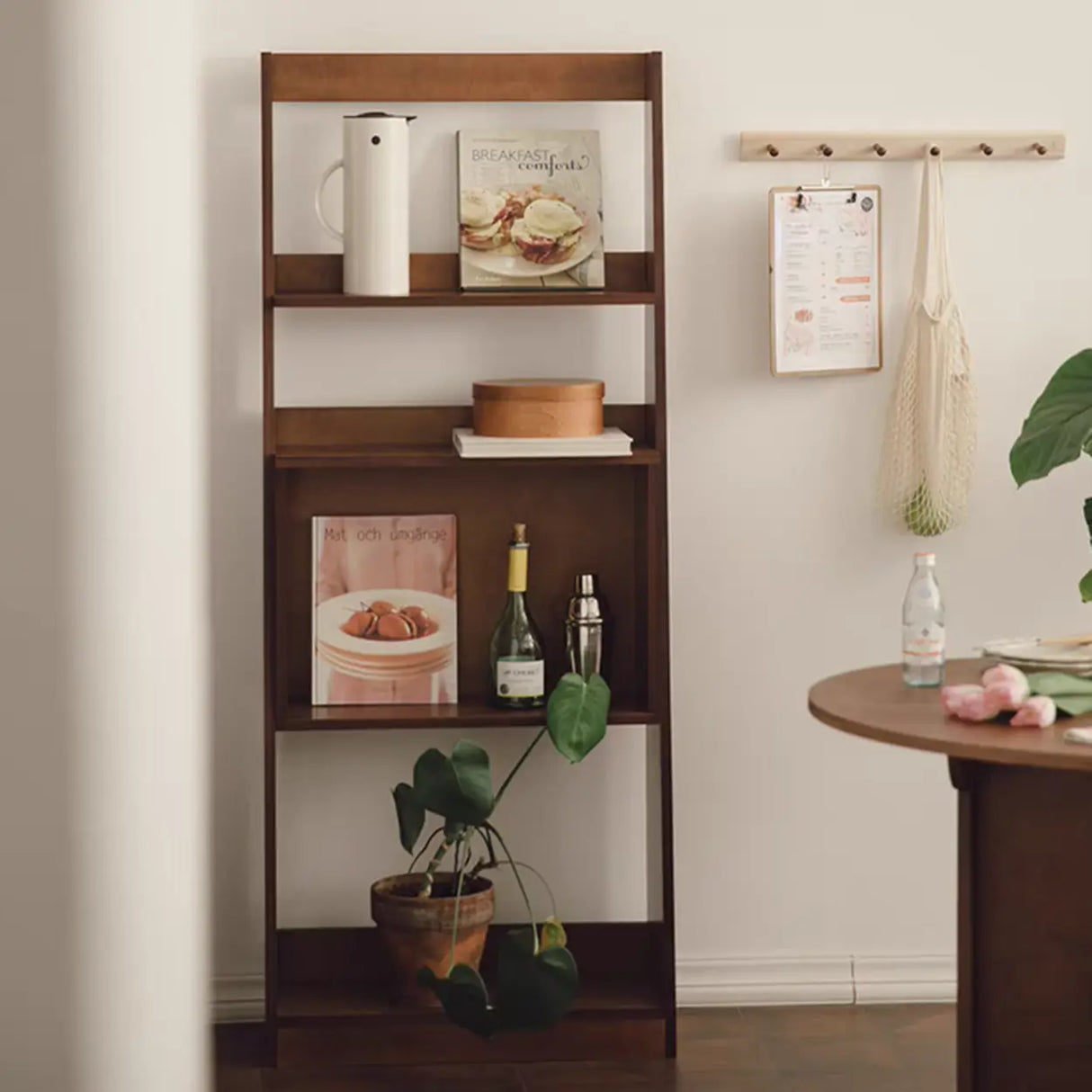 Scandinavian Wood Vertical Open Back Ladder Bookshelf Image - 4