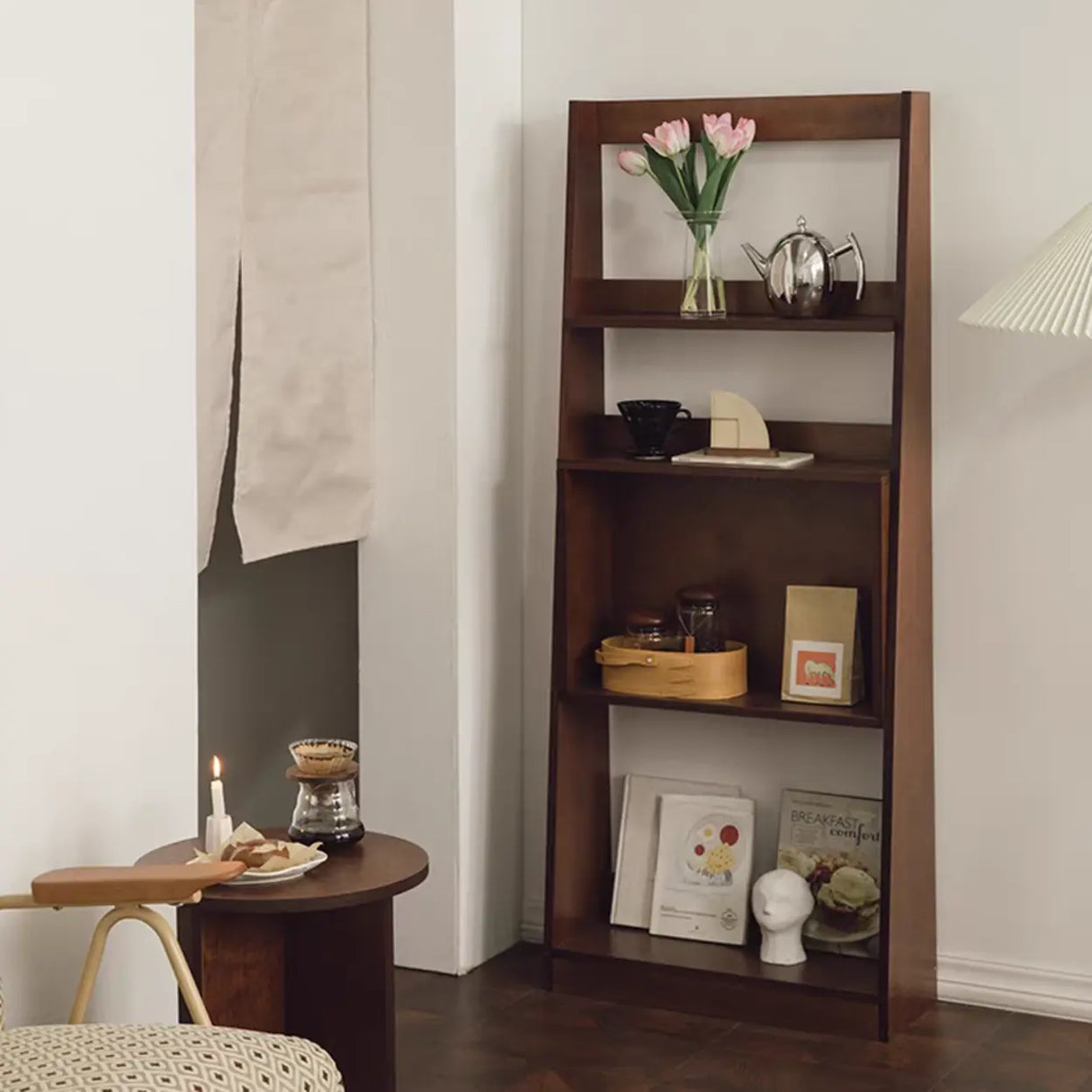 Scandinavian Wood Vertical Open Back Ladder Bookshelf Image - 5