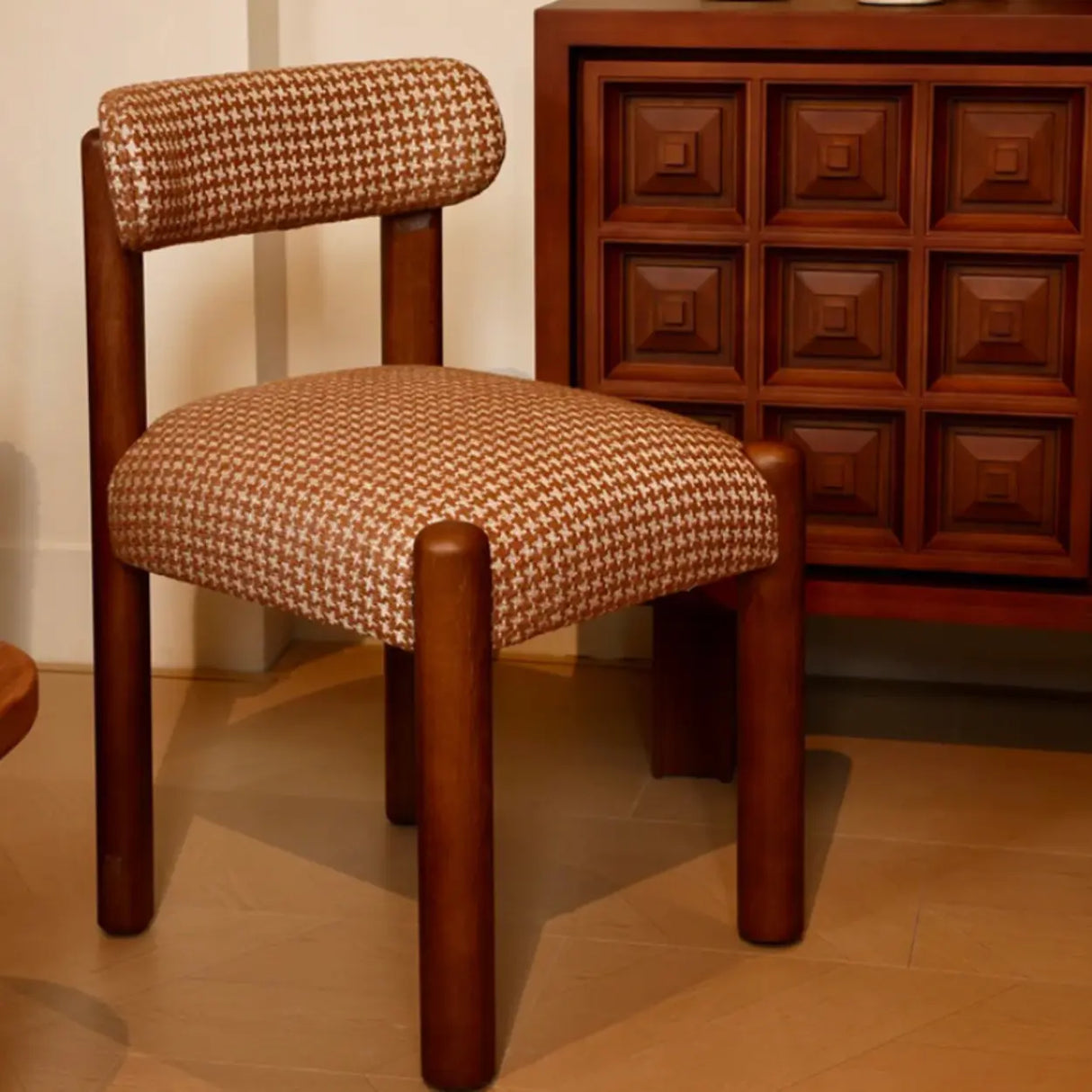 Scandinavian Wooden Houndstooth Upholstery Dining Chair Image - 1
