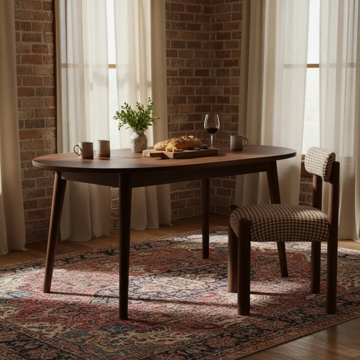 Scandinavian Wooden Houndstooth Upholstery Dining Chair Image - 2