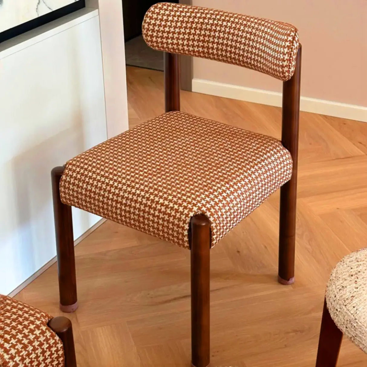 Scandinavian Wooden Houndstooth Upholstery Dining Chair Image - 3