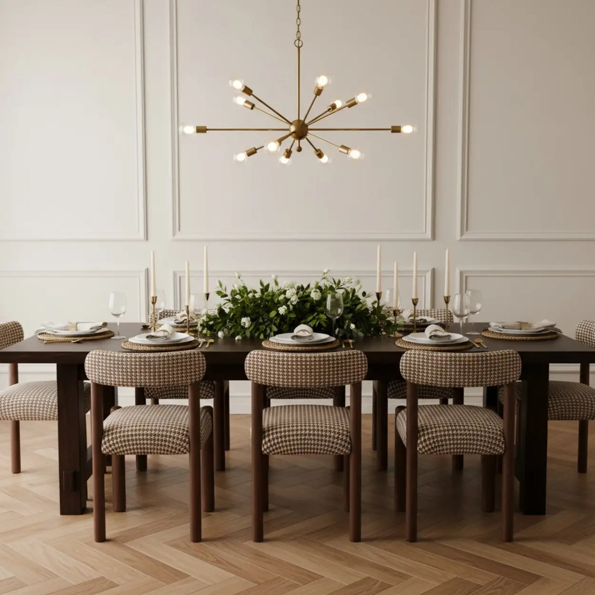 Scandinavian Wooden Houndstooth Upholstery Dining Chair Image - 3