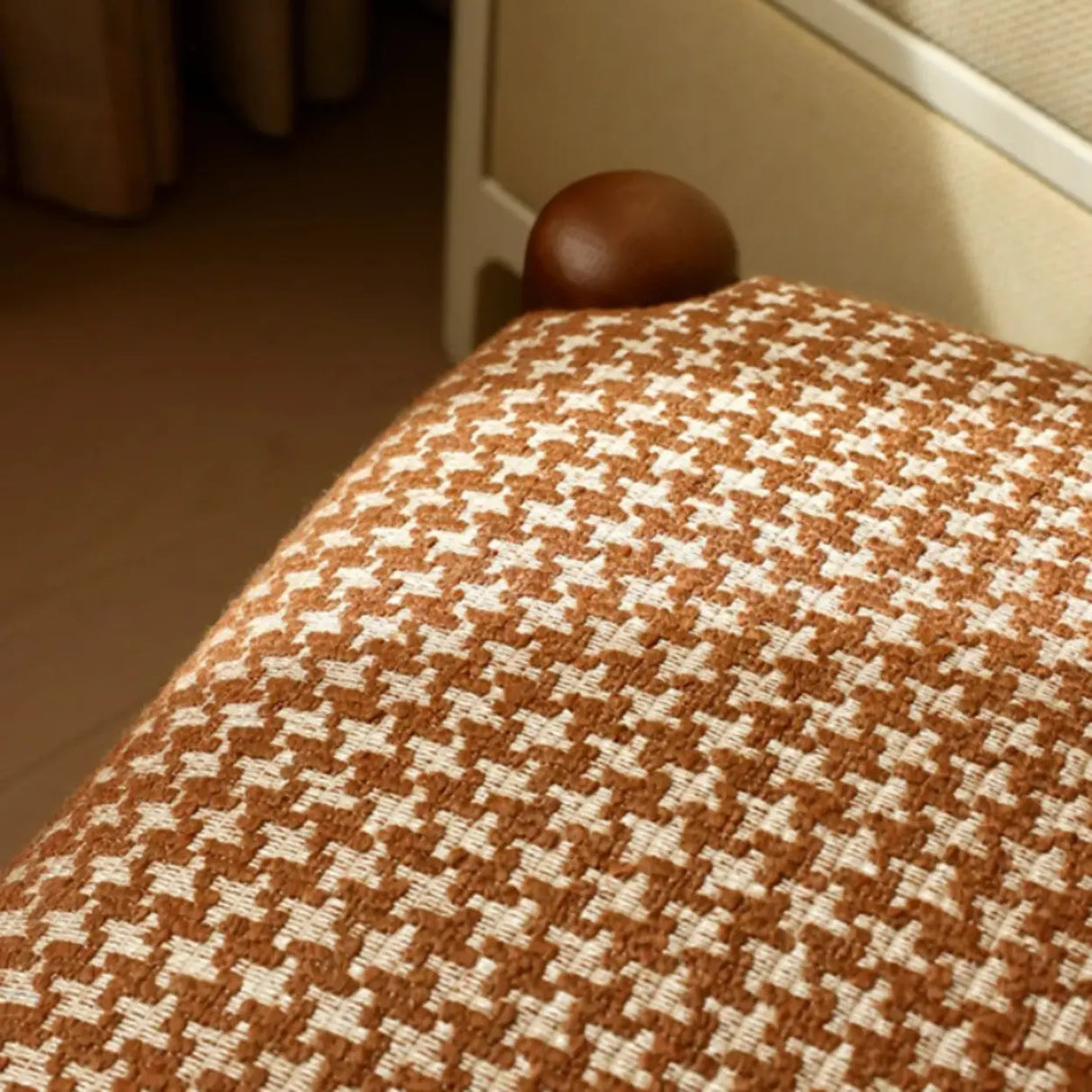 Scandinavian Wooden Houndstooth Upholstery Dining Chair Image - 5