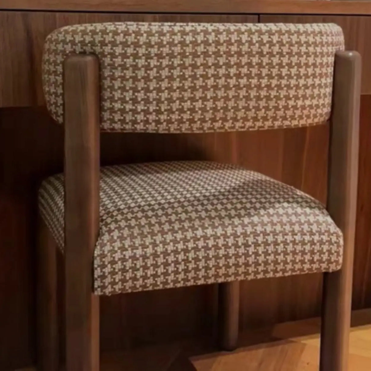 Scandinavian Wooden Houndstooth Upholstery Dining Chair Image - 6