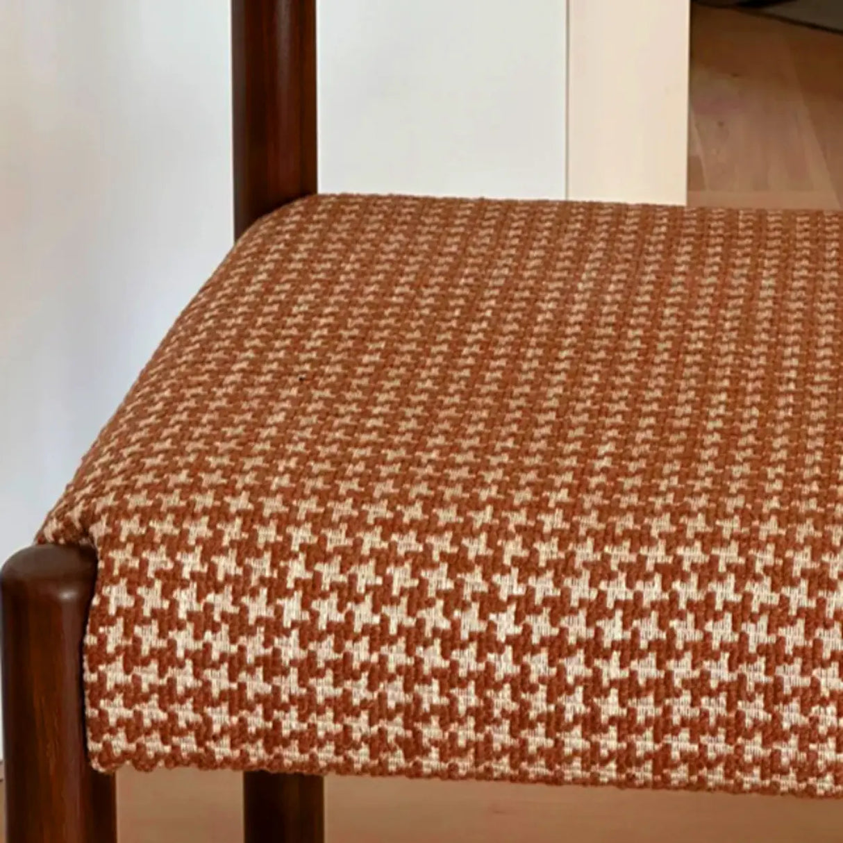 Scandinavian Wooden Houndstooth Upholstery Dining Chair Image - 7
