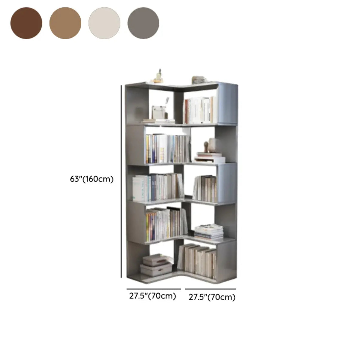 Scandinavian Wooden Vertical Corner L-Shaped Bookshelf