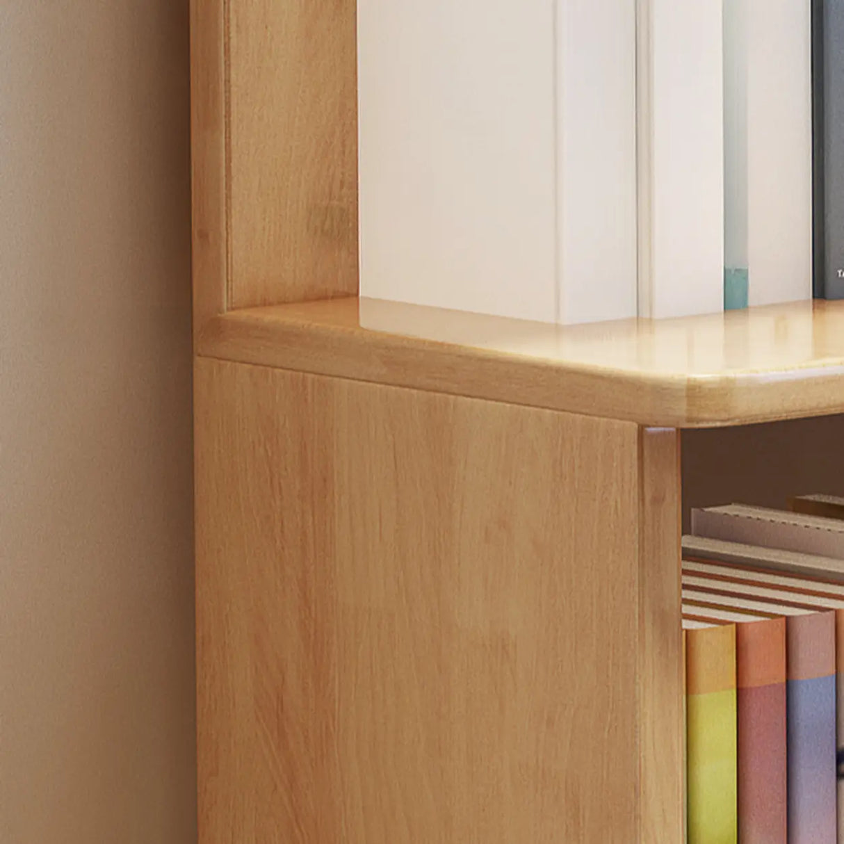 Scandinavian Wooden Vertical Corner L-Shaped Bookshelf Image - 9