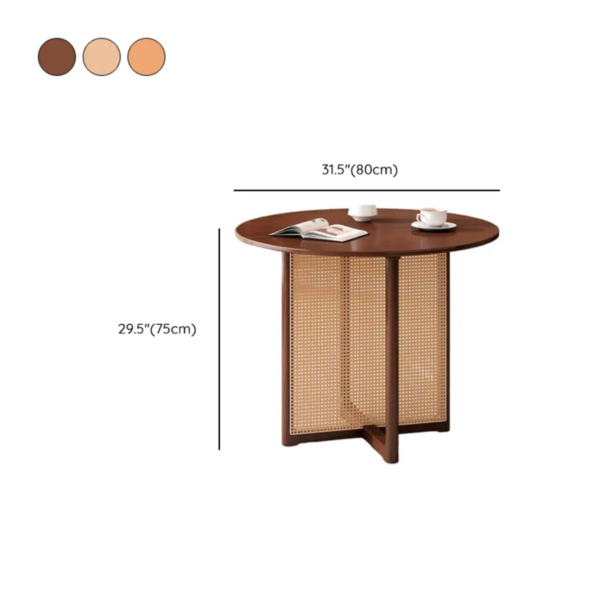 Scandinavian Woven Rattan Compact Round Wood Dining Table