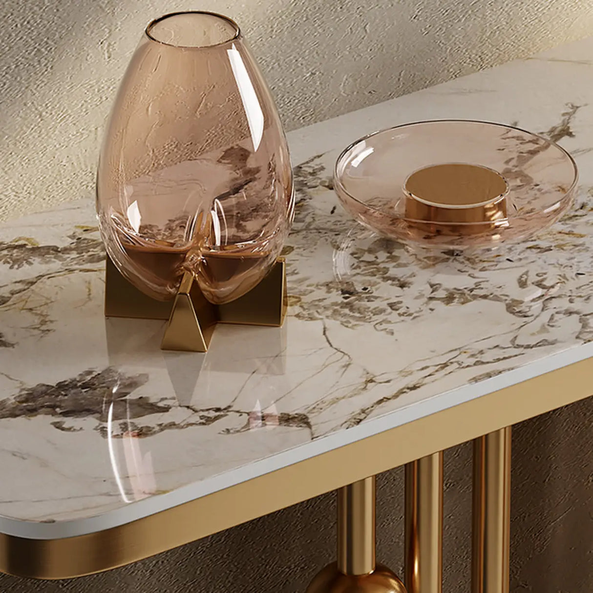 Scratch Resistant Artistic Globe Base Stone Console Table Image - 4