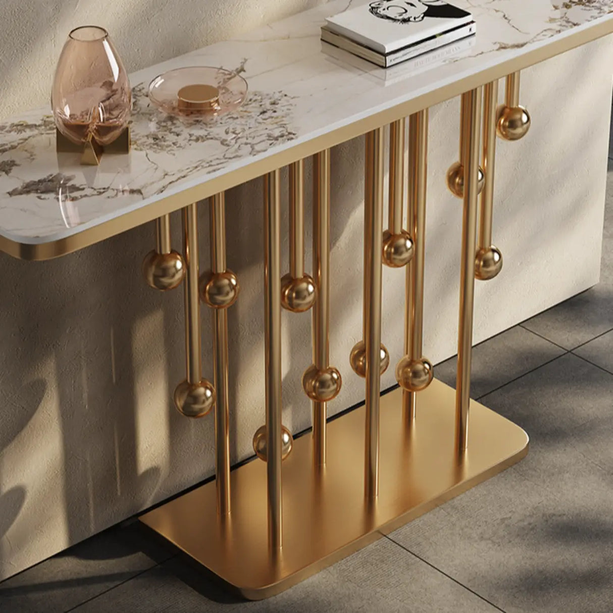 Scratch Resistant Artistic Globe Base Stone Console Table Image - 6