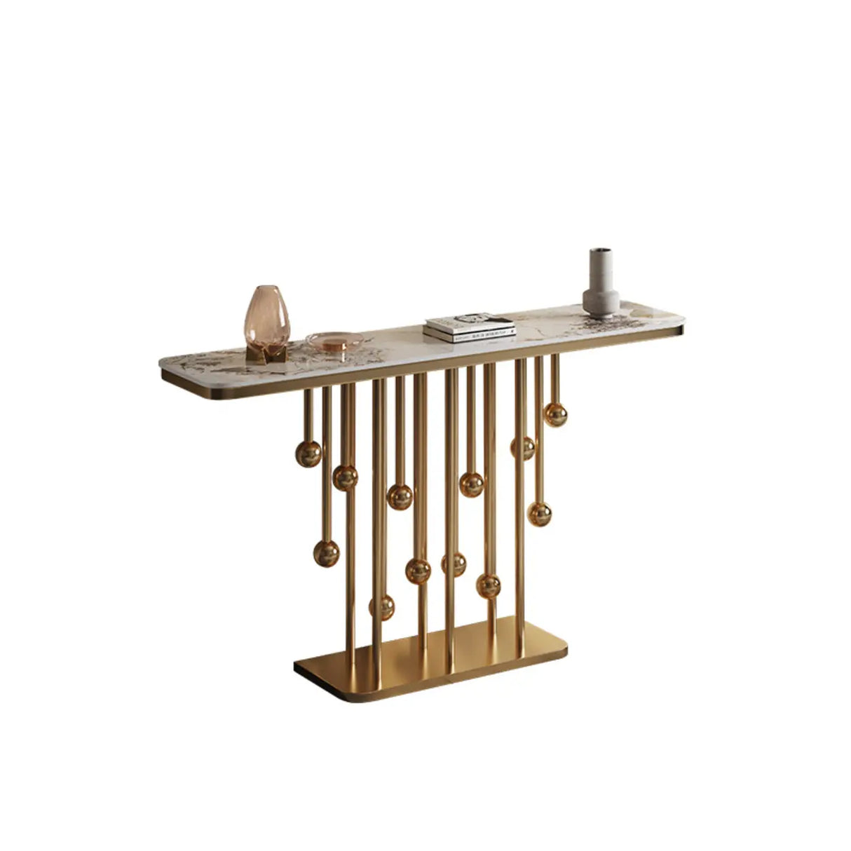 Scratch Resistant Artistic Globe Base Stone Console Table Image - 7