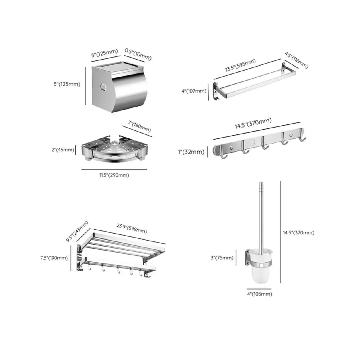 Scratch Resistant Chrome Metal Bathroom Storage Set