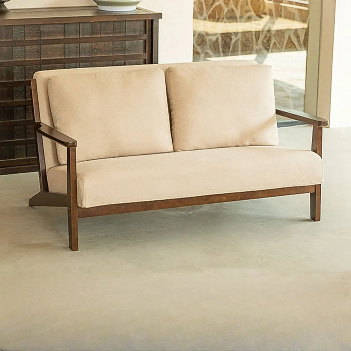 Scratch Resistant Fabric Nut-Brown Wood Frame Loveseat Image - 13