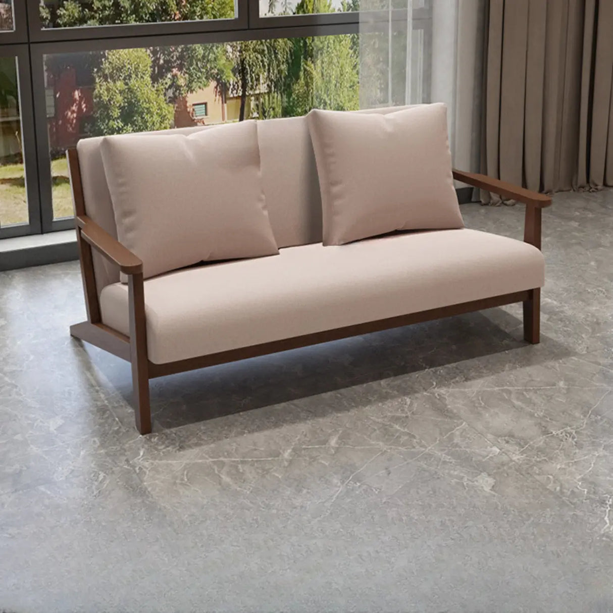 Scratch Resistant Fabric Nut-Brown Wood Frame Loveseat Image - 15