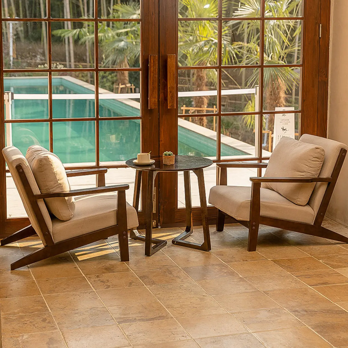 Scratch Resistant Fabric Nut-Brown Wood Frame Loveseat Image - 2