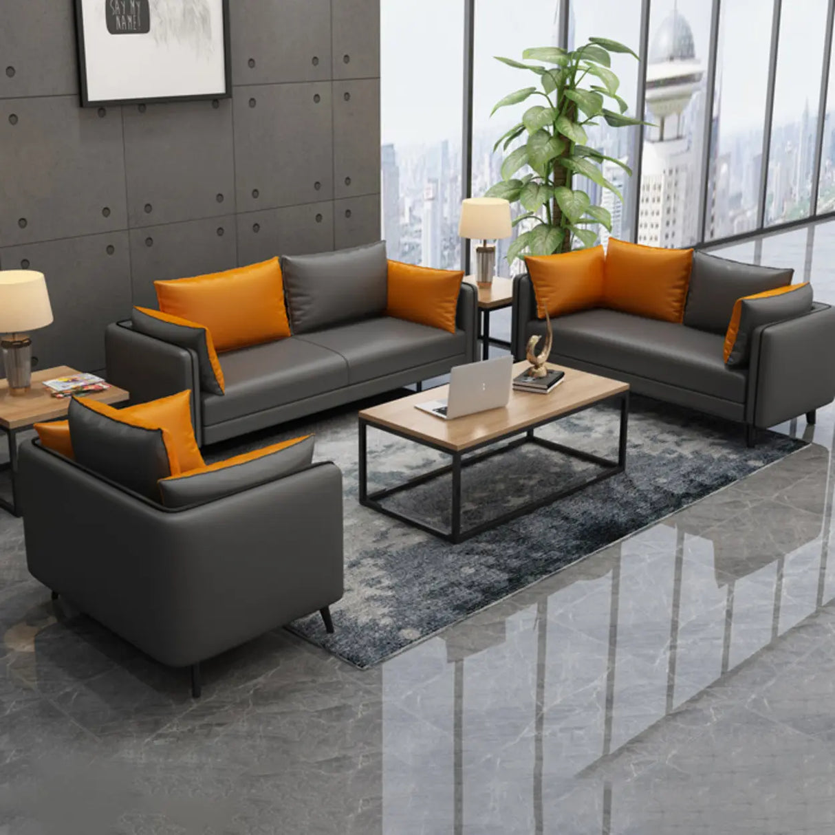 Scratch Resistant Faux Leather Pillow Back Loveseat Image - 5