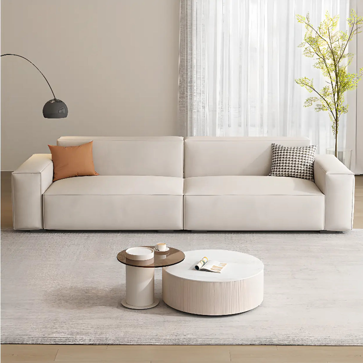 Scratch Resistant Flannel Square Arm Tight Back Sofa Image - 1