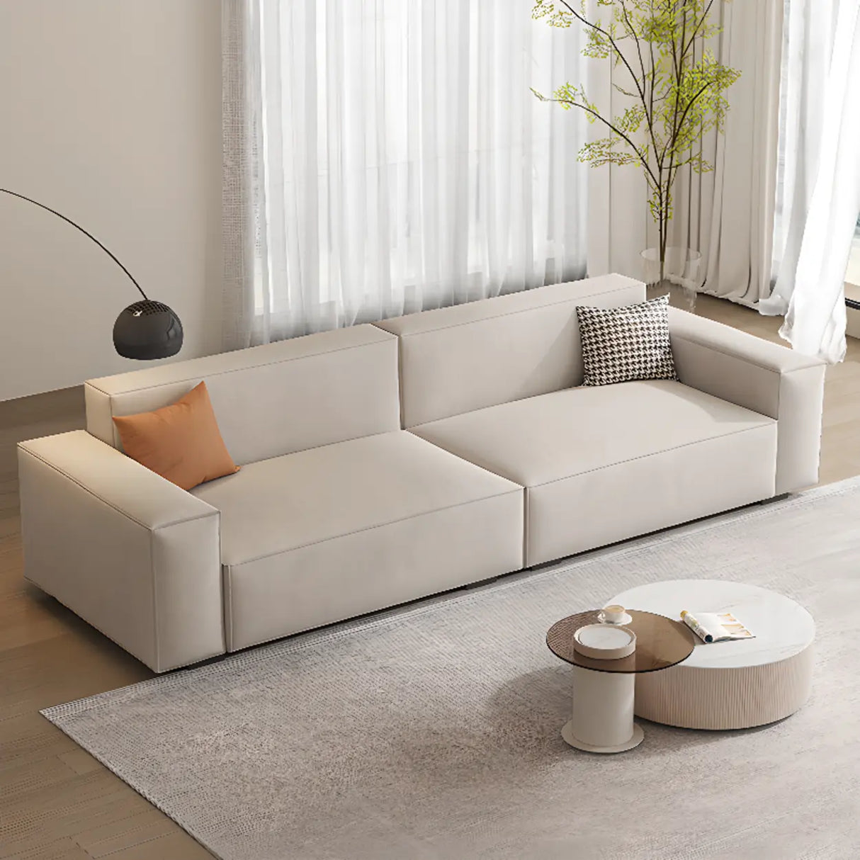 Scratch Resistant Flannel Square Arm Tight Back Sofa Image - 4