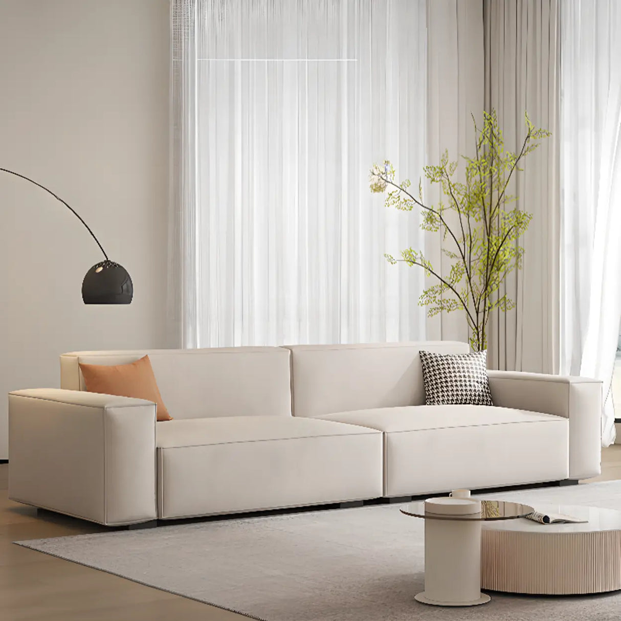 Scratch Resistant Flannel Square Arm Tight Back Sofa Image - 6