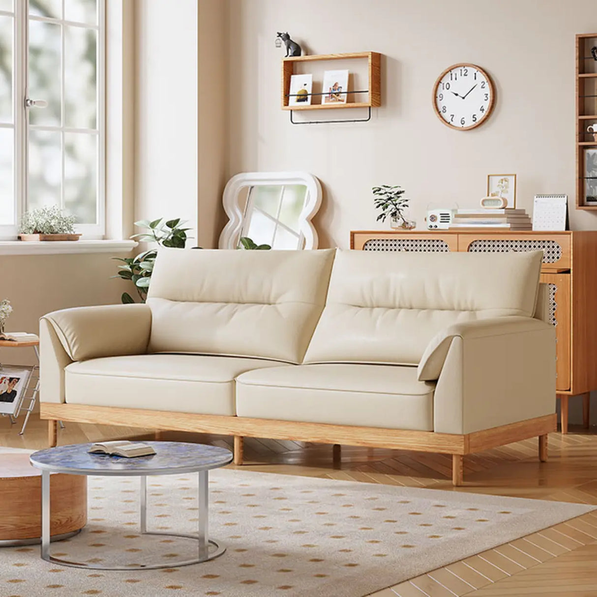 Scratch Resistant Genuine Leather Cushion Back Loveseat Image - 1